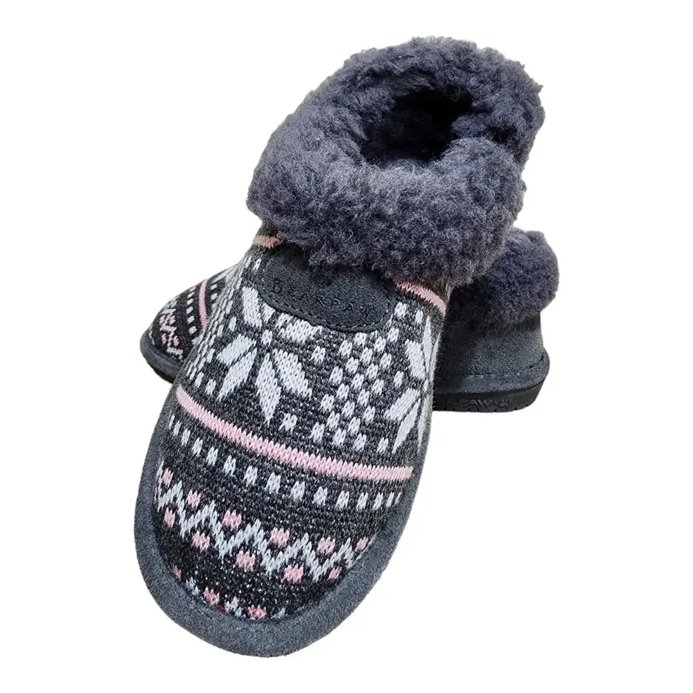 Bearpaw Alice Knit Suede Charcoal Slippers Kid’s Size 2Y
